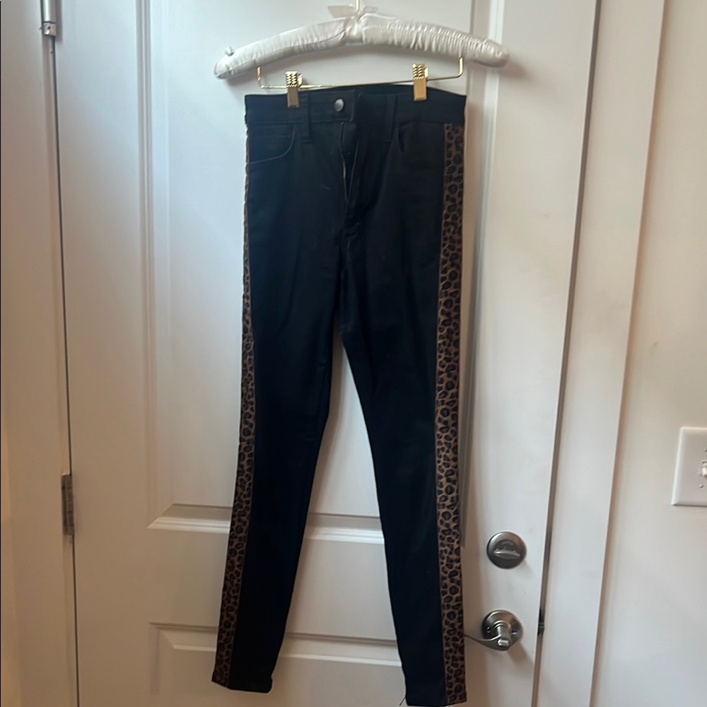 Black Pants with Leopard Print Side Stripes